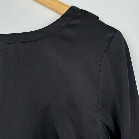 Banana Republic Women Cowl Back Blouse 8 Black Stretch Satin Fairy Goth Office - Picture 4 of 16